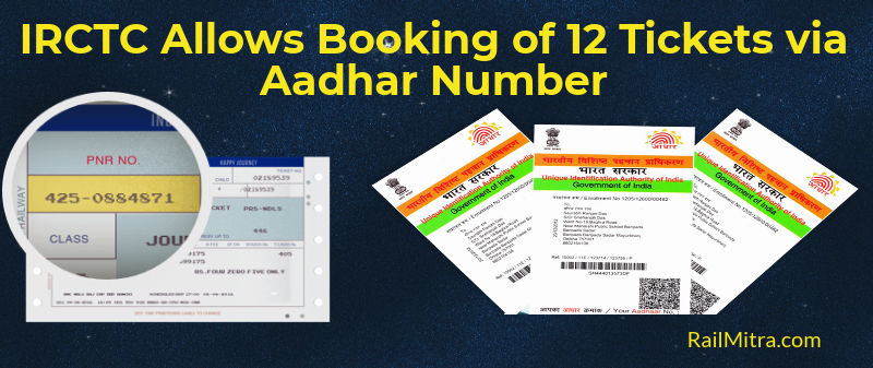 IRCTC Allows Booking of 12 Tickets via Aadhar Number