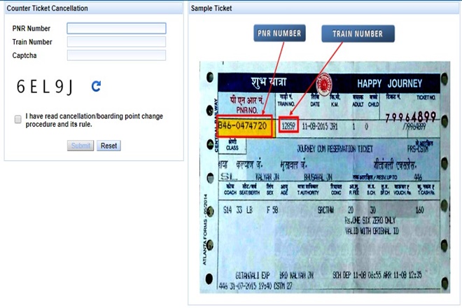 PRS Ticket Cancellation Train Ticket cancelled