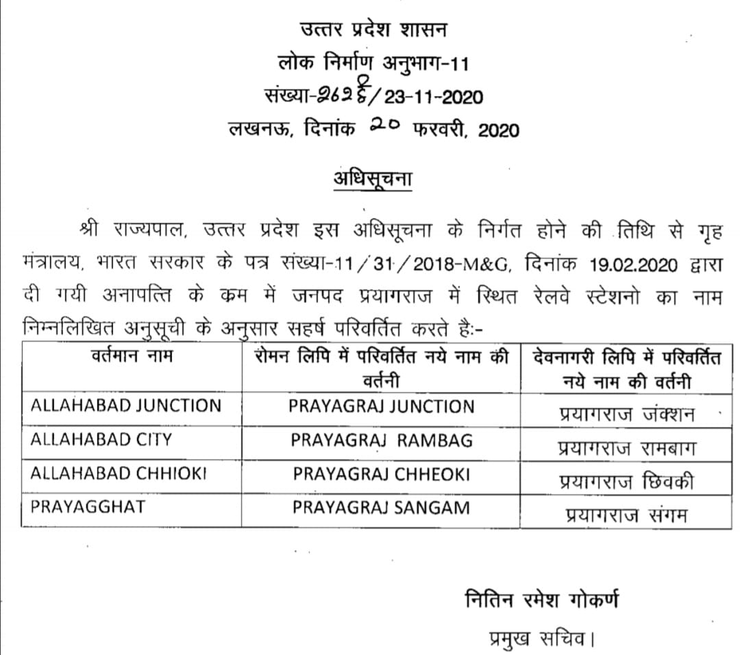 Allahabad name changed to Prayagraj