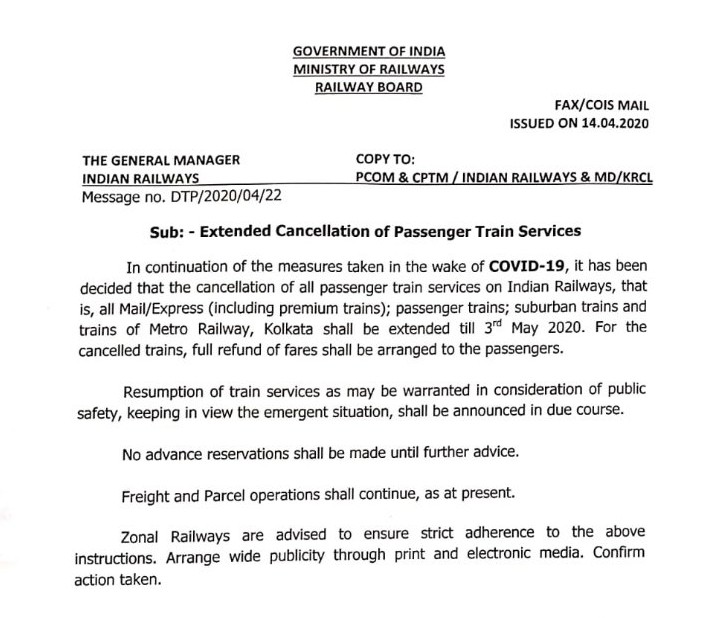 No trains to run till may 3rd