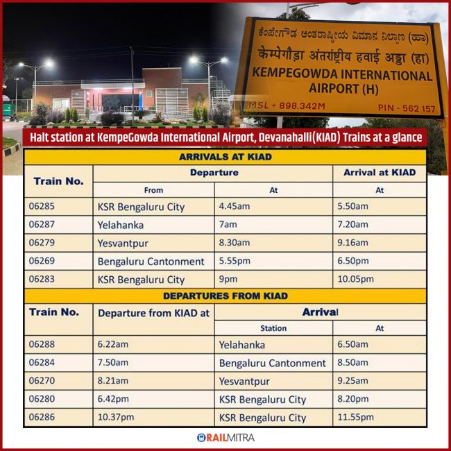 time table of KempeGowda airport station