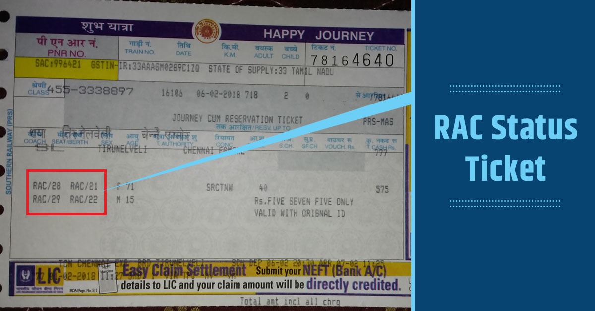 RAC train ticket