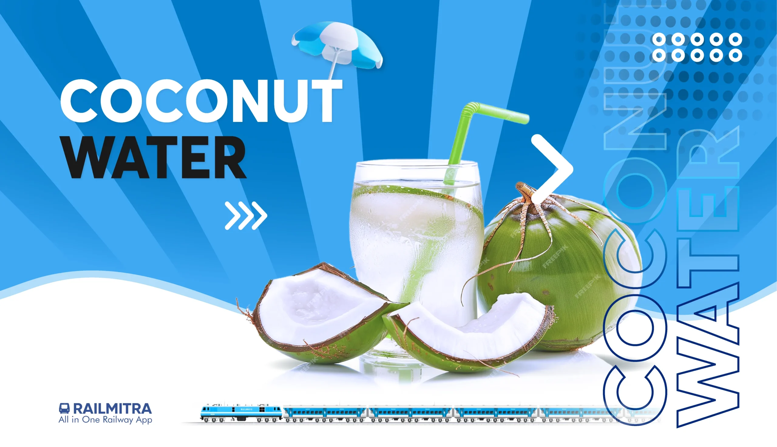 Stay hydrated with coconut water—RailMitra’s top pick to pair with train foods this summer.
