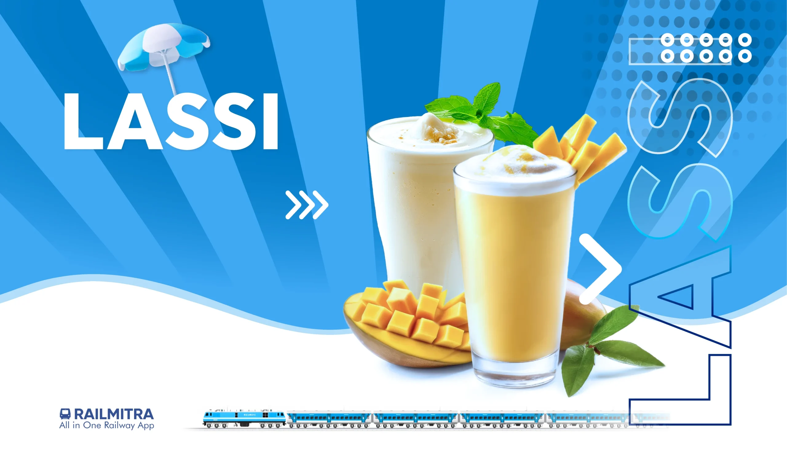 RailMitra lists lassi as a sweet and cooling drink to enjoy with train foods in summer.