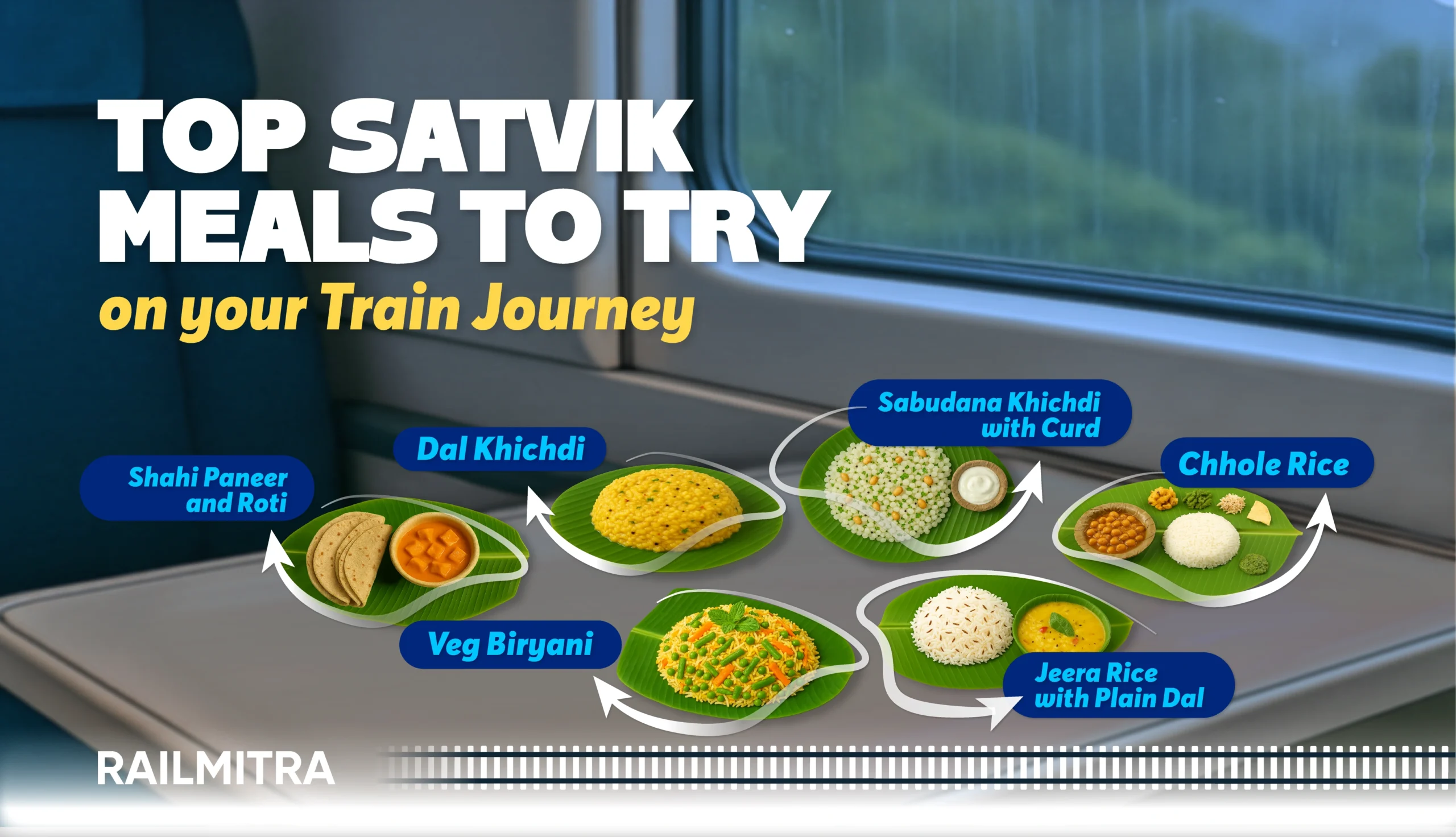 Top Satvik food meals to try on train journey including Dal Khichdi, Veg Biryani, Sabudana Khichdi and Chhole Rice
