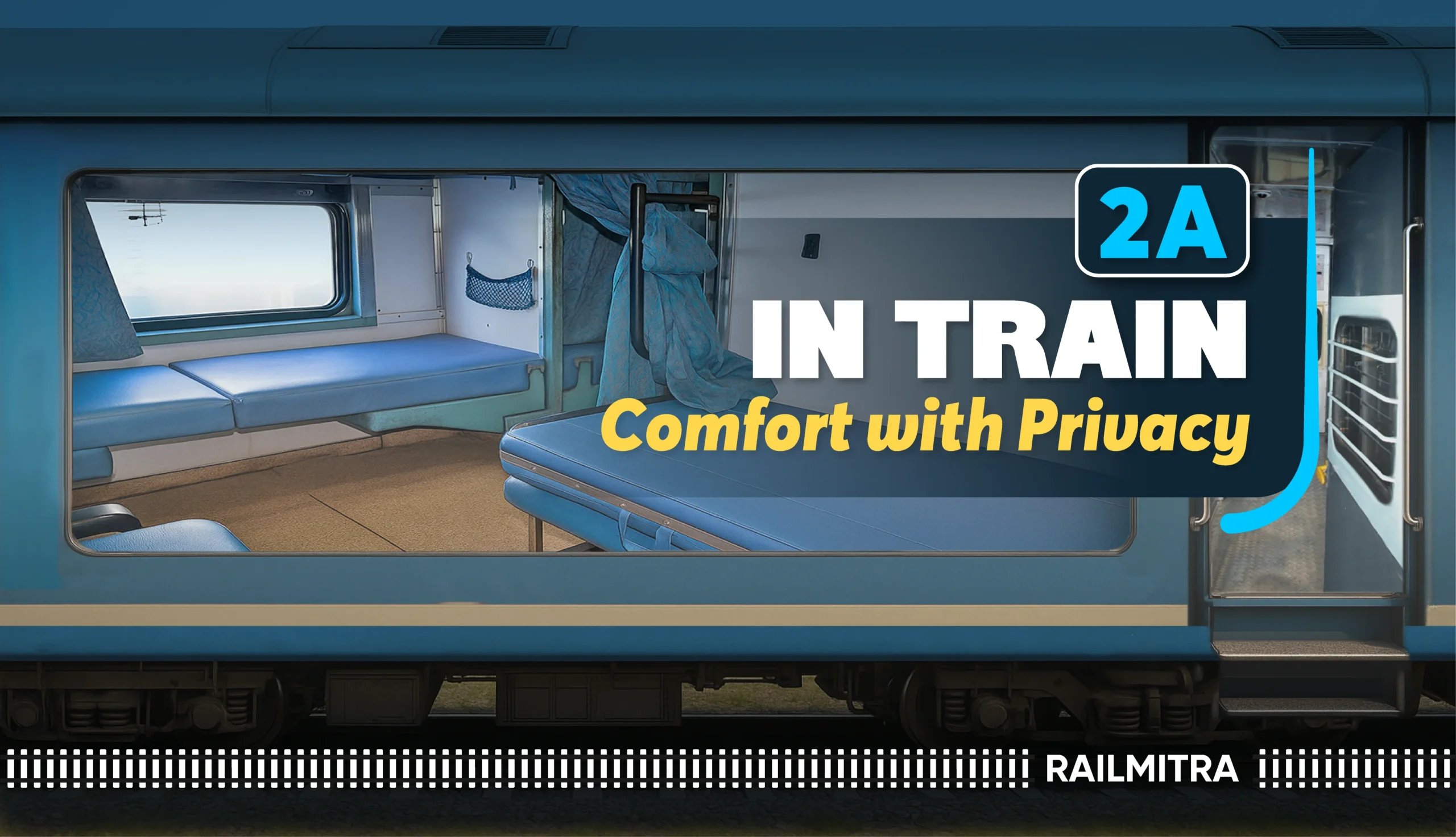 Second AC class in Indian Railways with two-tier berths and curtains for privacy.