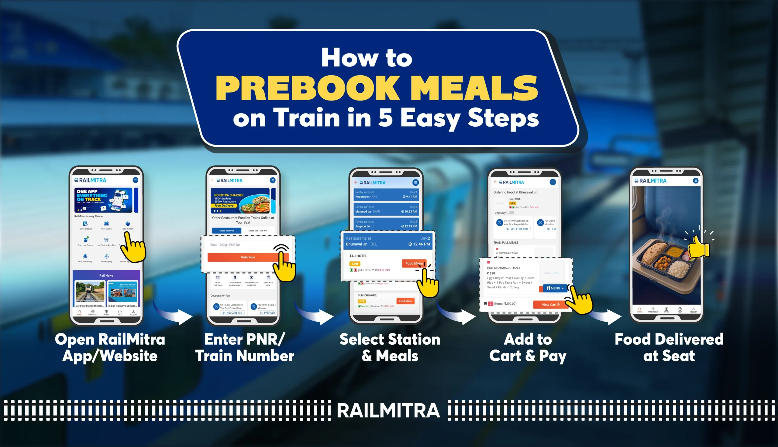 How to prebook meals on train in 5 simple steps with RailMitra app
