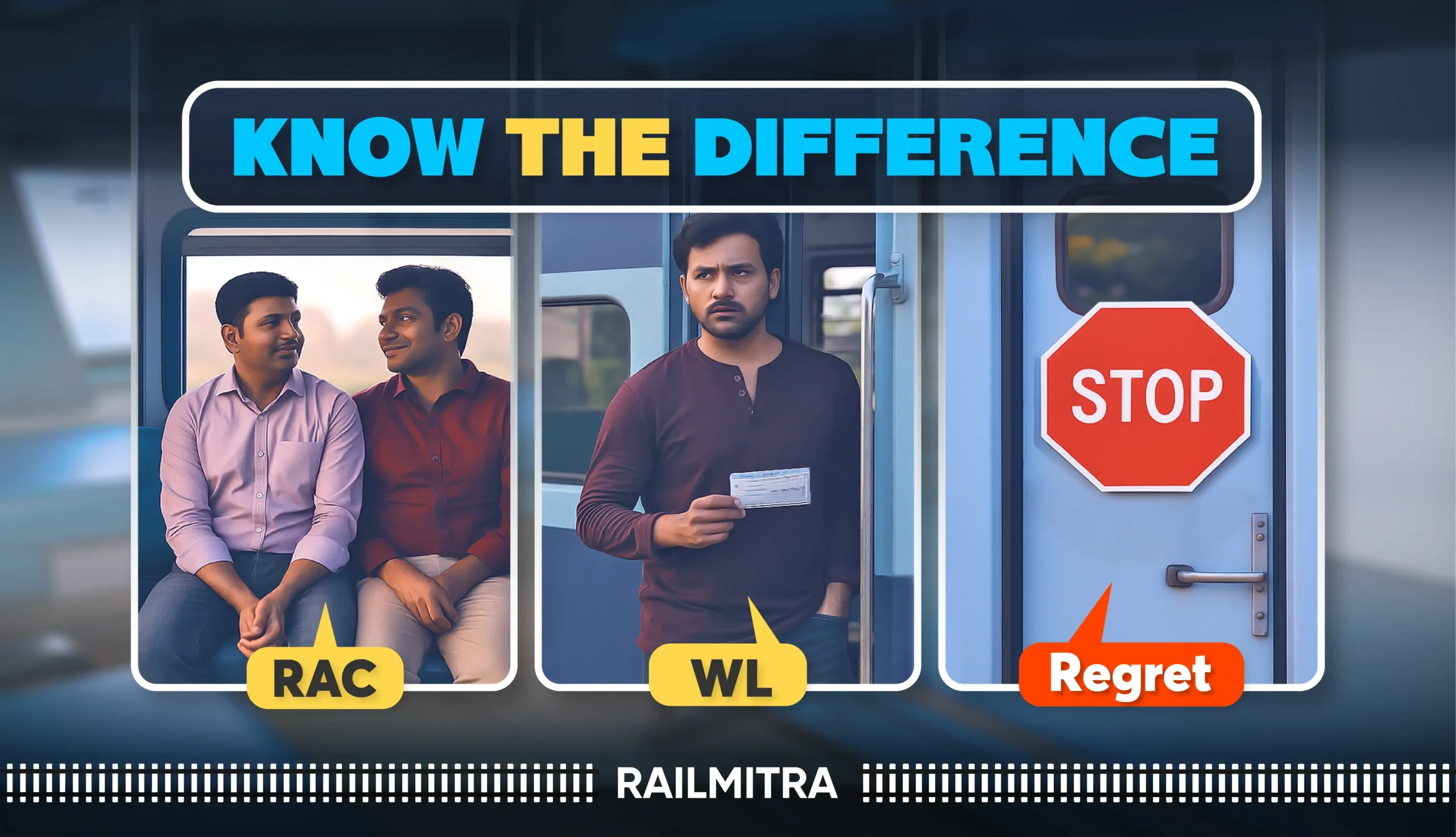 Difference between RAC, WL, and Regret Status in Indian Railways tickets.