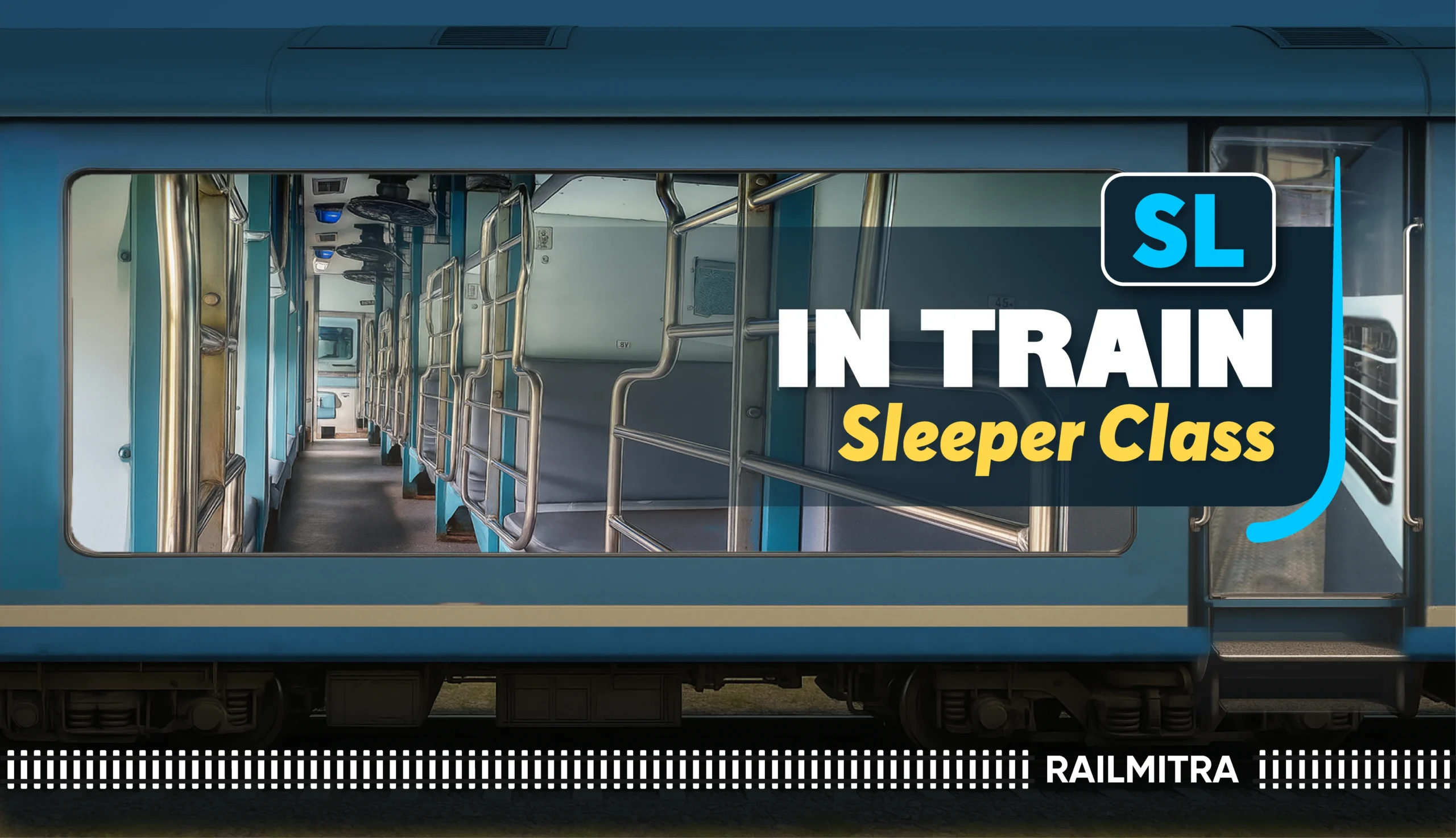 Sleeper Class coach in Indian Railways with open windows and non-AC berths.