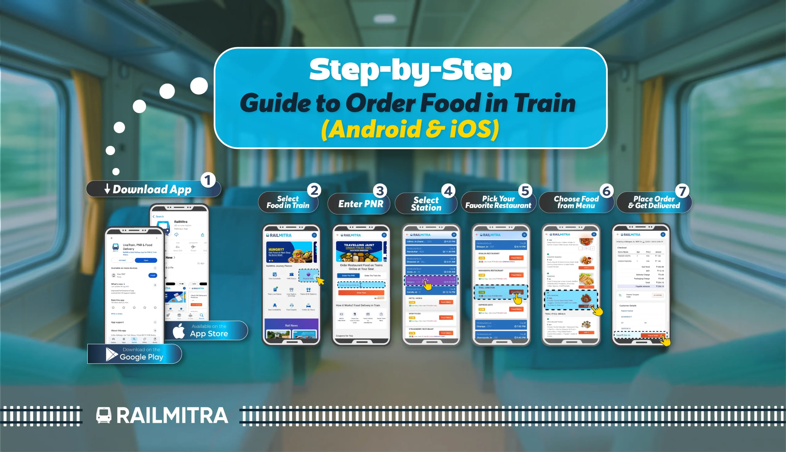 Step-by-step guide to order food in train on Android and iOS with RailMitra