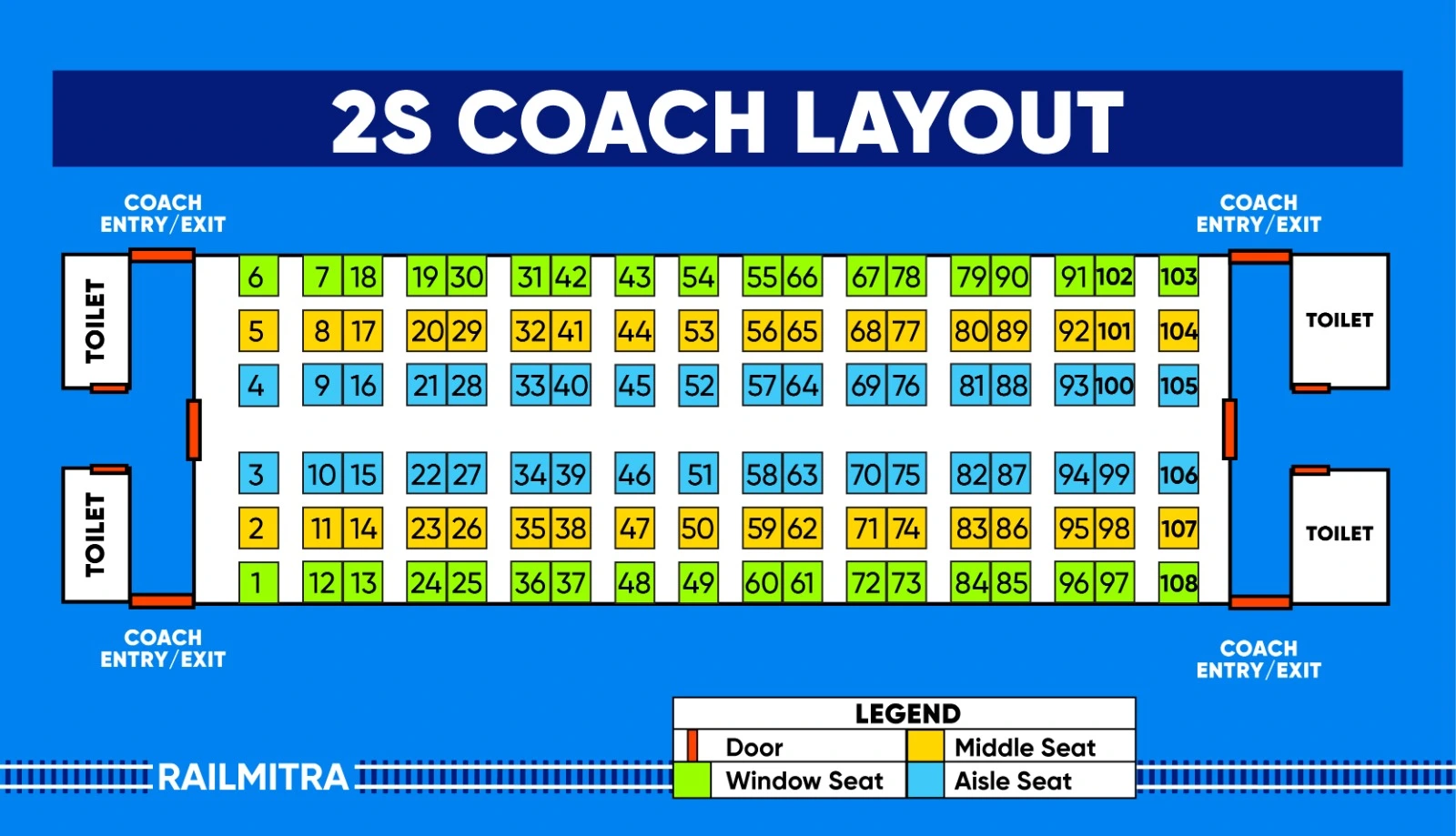 2S coach seat map layout with 3x3 seating configuration
