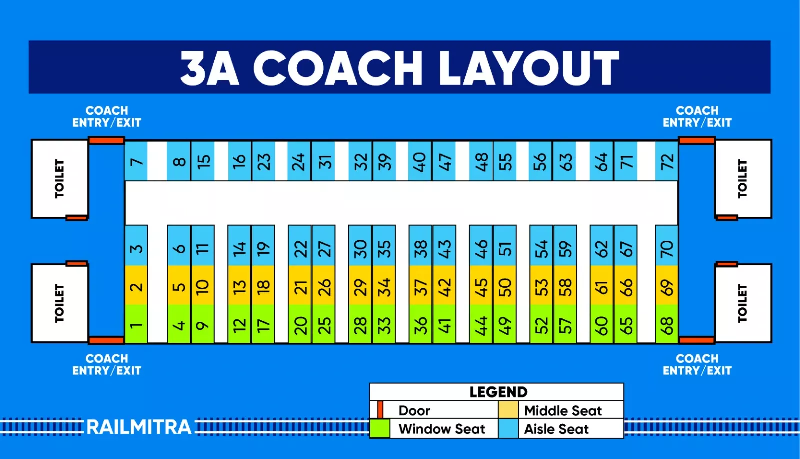 3A train seat map layout detailing bay structures