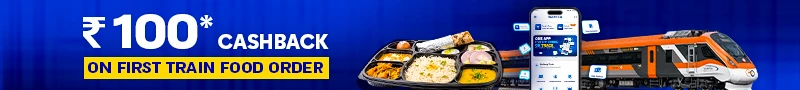 ₹100 cashback on first train food order with RailMitra.